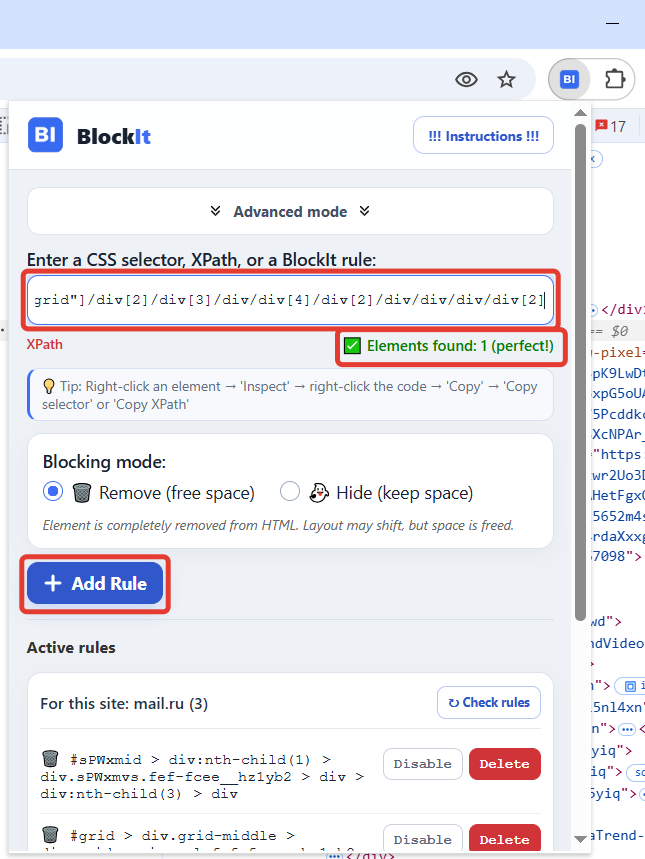 Checking XPath in BlockIt