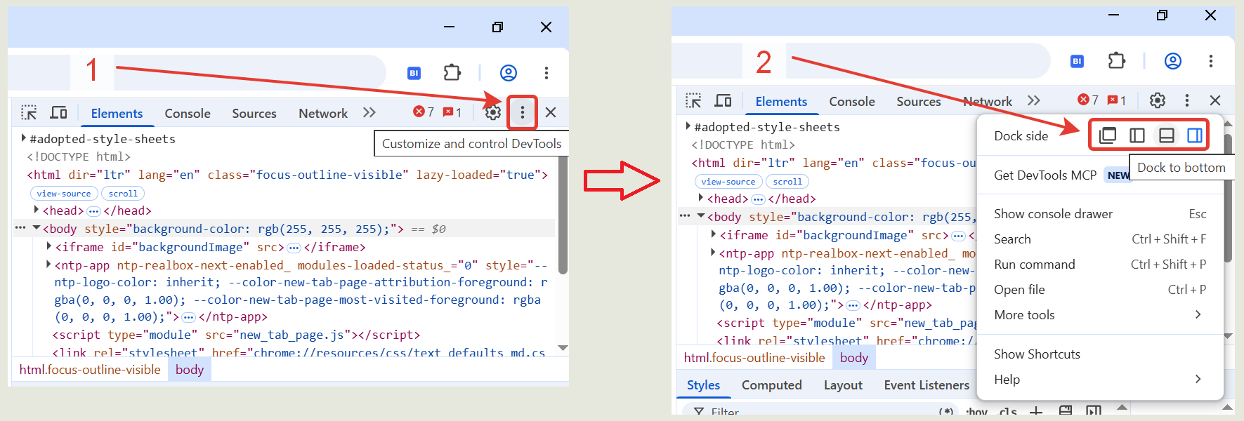 Changing the DevTools panel placement