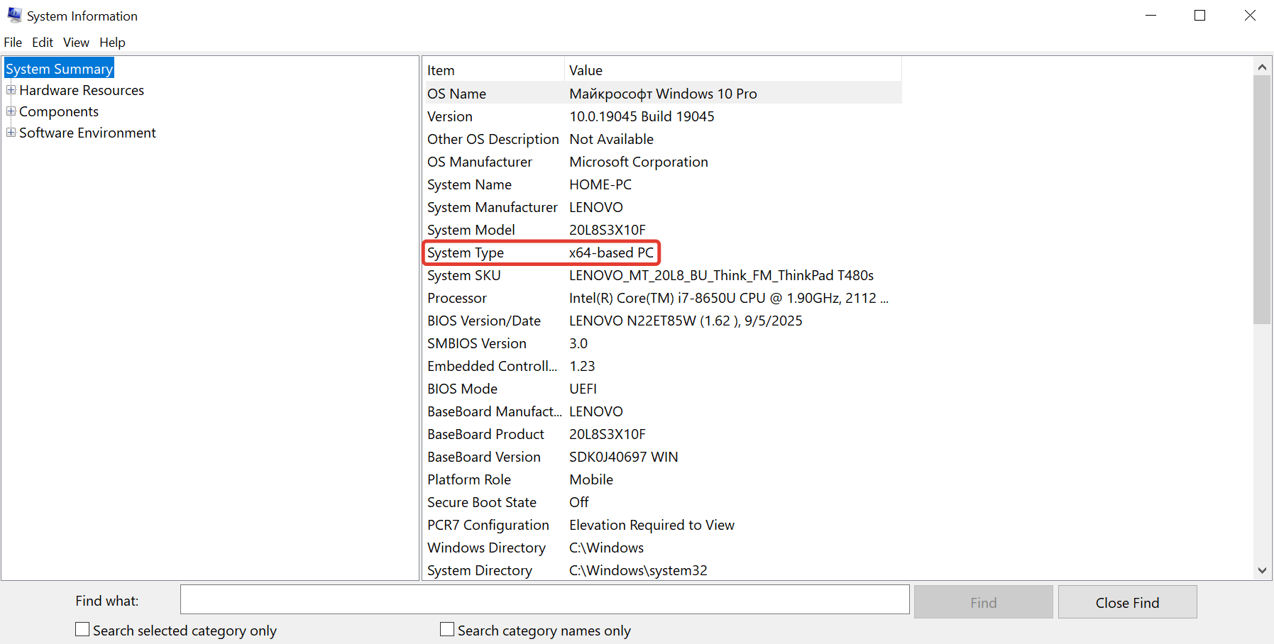 System Type in the System Information window
